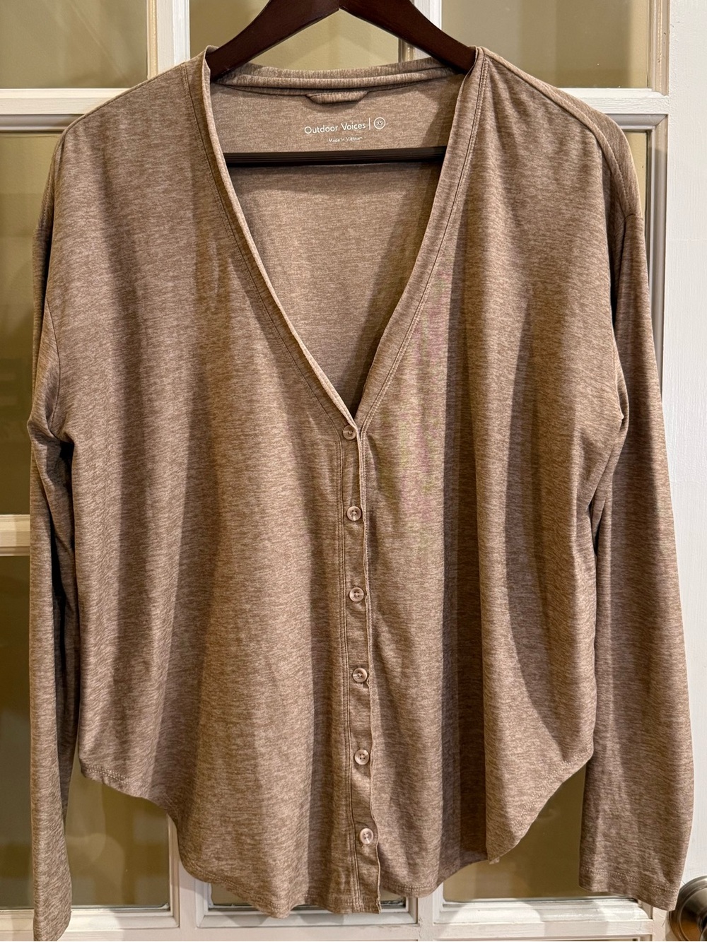 Outdoor Voices V-Neck Cardigan Heather Tan Size XS Oversized